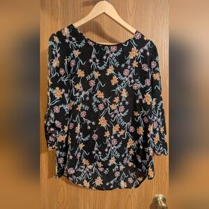 Pink Rose Black Floral Blouse